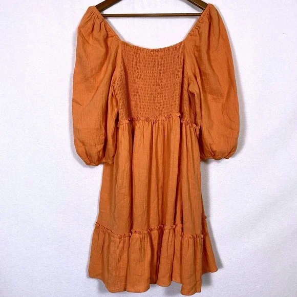 NEW Easel Sz L Large Cotton Gauze Mini Dress Pockets Coastal Peasant Boho Beach - Picture 6 of 6